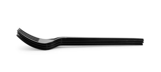 Black plastic fork isolated on white background