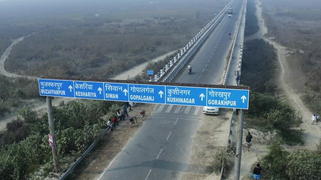 India Lock down-Coronavirus- Aerial view of bridge bihar patna  city of India during lock down because of Coronavirus pandemic. Empty roads, no traffic. 4k.