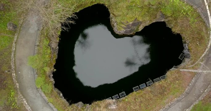 Aerial view of mountain park Ruskeala, view of the failure and underground lake, Republic of Karelia, Russia.