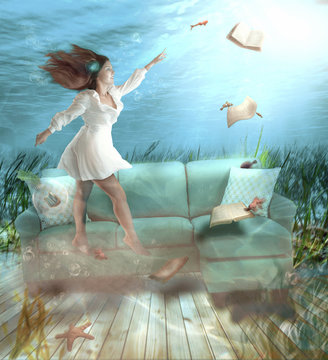 depth of quarantine under the sea, girl reaching  books culture free time 