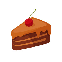 Chocolate cake with cherry illustration. Piece, choco, cherry. Food concept. illustration can be used for topics like confectionery, sweet shop, bakery
