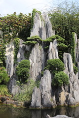 Rocher à bonsaïs feng shui d'un jardin à Suzhou, Chine	
