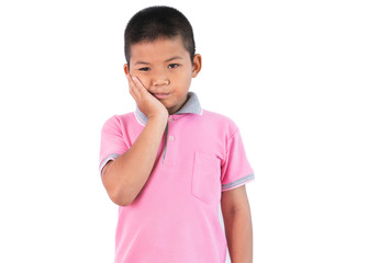 Asian little boy has tooth ache,Tooth Pain And Dentistry isolated on white background