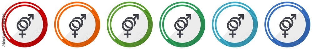Aufkleber sex icon set, flat design vector illustration in 6 colors options for webdesign and mobile applicati