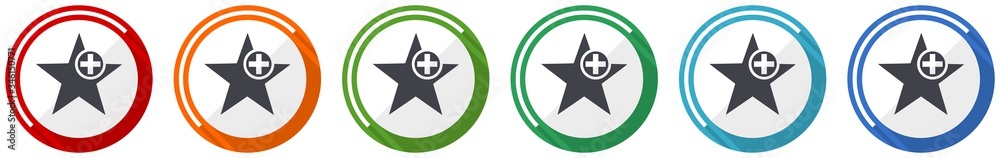 Poster Star icon set, flat design vector illustration in 6 colors options for webdesign and mobile applications