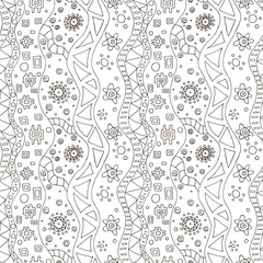 The individual elements of decor create the background. Pattern, geometric, with folk motifs. Seamless.