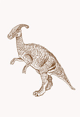 Obraz na płótnie Canvas Vector hand-drawn parasaurolophus, graphical sepia illustration, dinosaur 