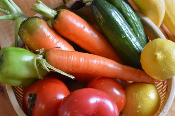 fresh and washed vegetables and fruits