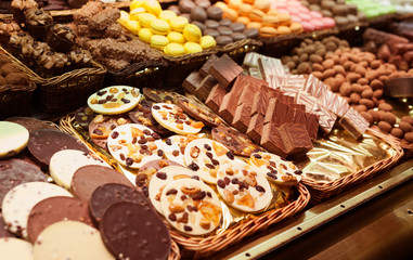 delicious chocolate sweets on counter