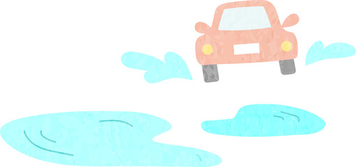 車と水たまりのイラスト