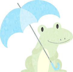 傘を持ったカエルのイラスト
