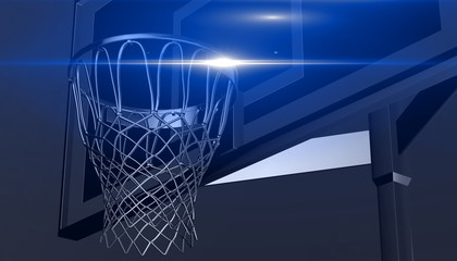 Silver net of a basketball hoop on various material and background, 3d render