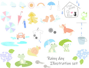 雨の日のイラストセット