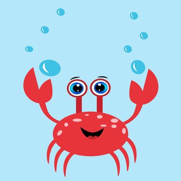 Cute red crab cartoon illustration  . sea world  character vector .