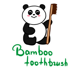 Bamboo toothbrush wih panda zero waste concept vector illustration