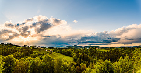 Panorama of vineyards hills in south Styria, Austria. Tuscany like place to visit.