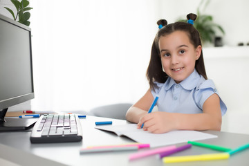 Little Girl Using Computer Concept, distance online learning