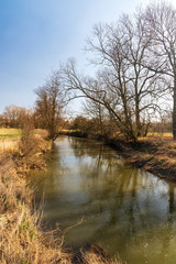 Fototapeta na wymiar Beautiful landscape of CHKO Poodri in Czech republic with Odra river, trees and meadows