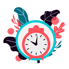 Simple flat illustration of a clock, alarm clock on a white background. 