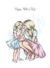 Mom and daughter in identical dresses. Family look. Fashion and style, clothes and accessories. Girl and woman. Mothers Day.