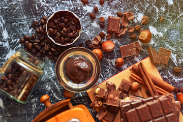 different types of chocolate bar,Coffee Bean, nougat and spices