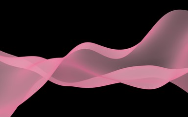 Abstract wave. Scarf. Bright ribbon on black background. Abstract smoke. Raster air background. 3D illustration