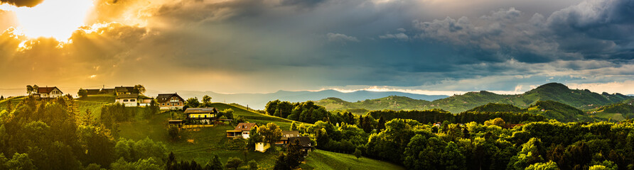 Panorama of vineyards hills in south Styria, Austria. Tuscany like place to visit.