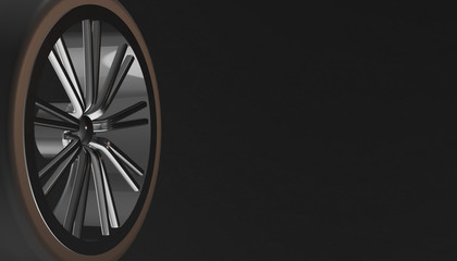 Aluminium on shadow and light rim of luxury car wheel. Various material and background, 3D render