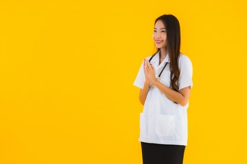 Portrait beautiful young asian doctor woman smile happy