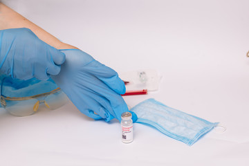 Coronavirus vaccine. Medical preparation in ampoule. Treatment for the disease, covid-19. The...