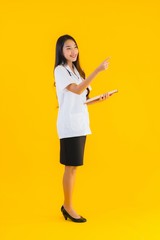 Portrait beautiful young asian doctor woman with empty white board