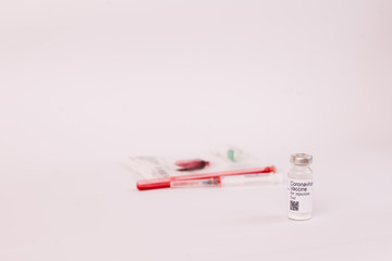 Coronavirus vaccine. Medical preparation in ampoule. Treatment for the disease, covid-19. The...