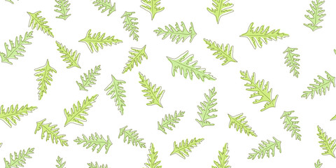 Green leaves seamless background on white background. Vector illustration.