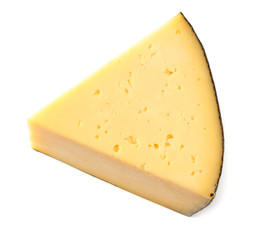 piece of cheese isolated on white background. top view