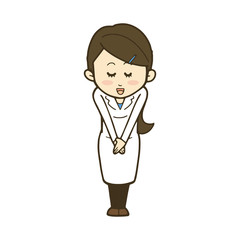 笑顔でお辞儀をする白衣の女性のイラスト