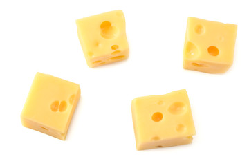 piece of cheese isolated on white background. top view