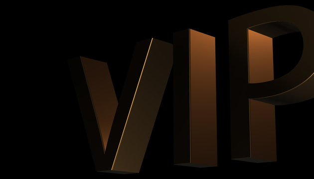VIP - Very important person, gold on black background, 3d render