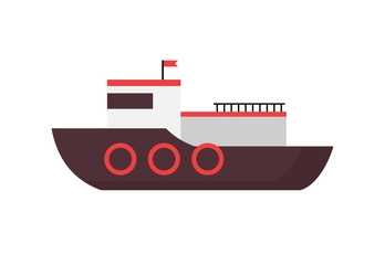 Ferry boat with flag. Vessel, public transport, navigation. Can be used for topics like tourism, cruise, port