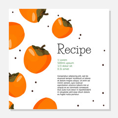 Bright vector illustration of whole persimmon. Fresh cartoon fruit design template for article or recipe with hand lettering.