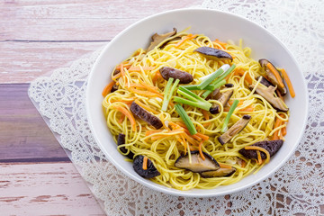 Chiness noodle on white plate