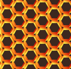 abstract orange hexagonal pattern like honeycomb with Penrose impossible object or impossible figure or an undecidable figure.