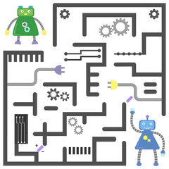 The maze with the robots. Children's game.