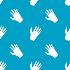 Medical latex gloves seamless pattern. White objects on blue background. Flat vector illustration.