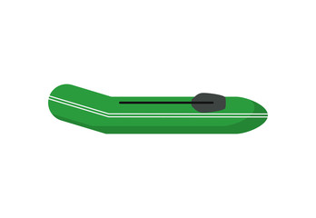 Green rubber boat. Row, activity, fishing. Can be used for topics like rafting, travelling,