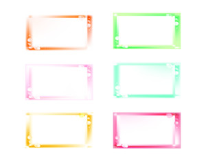 Set of colorful horizontal fantasy glowing blurred frame templates with copyspace, bubbles or flares, glass effect on edges. Cute pastel editable design elements isolated on white for prints, web