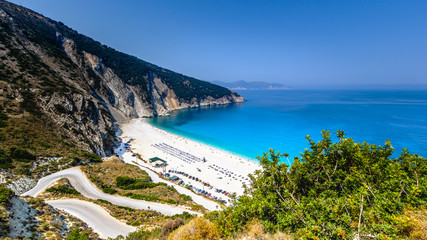Panoramic view of Myrtos Beach, Kefalonia Island, Greece.