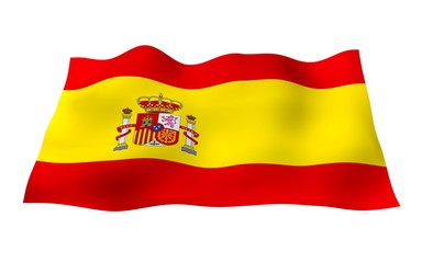 Fototapeta premium The flag of Spain. Official state symbol of the Kingdom of Spain. Concept: web, sports pages, language courses, travelling, design elements. 3d illustration