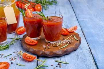 Thick red juice in glass