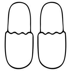 Slippers. The subject of domestic wardrobe. Vector illustration in doodle style. Contour on an isolated white background. Sketch. Cozy shoes. Stylish model for home office. Illustration for web design