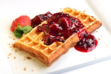 Whole wheat Belgium waffle topped with berries